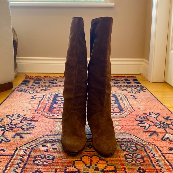 Bottega Veneta Chocolate Brown Suede and Leather Tall Boots - Picture 3 of 10